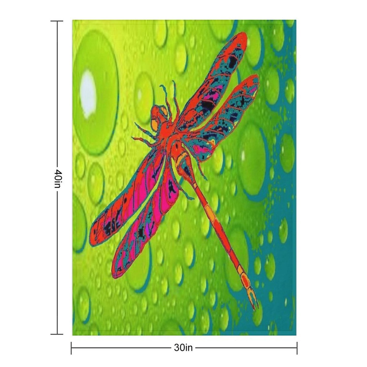 RED DRAGONFLY GREEN DEW PATTERN ART Throw Blanket