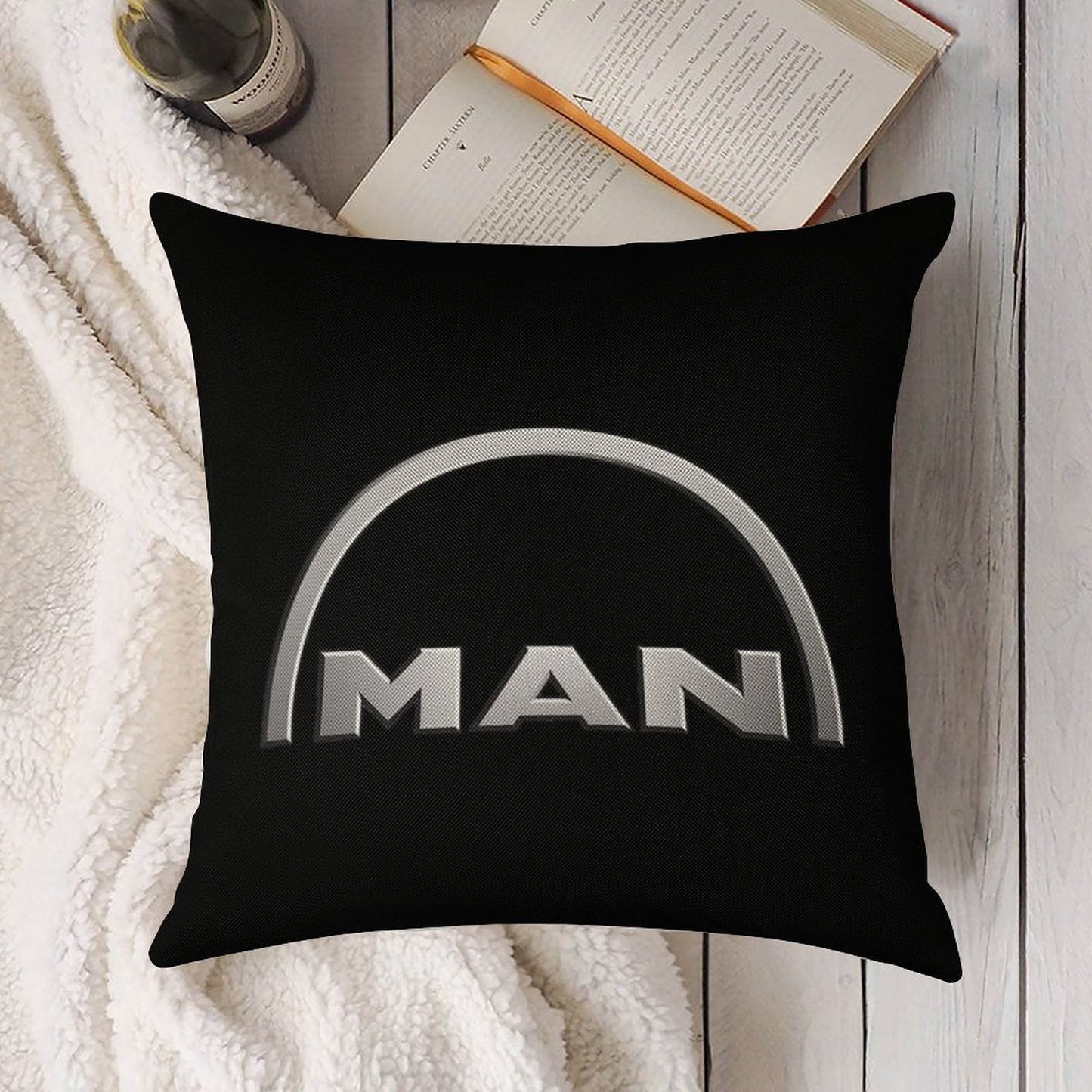 MAN Logo Linen Throw Pillow Cover
