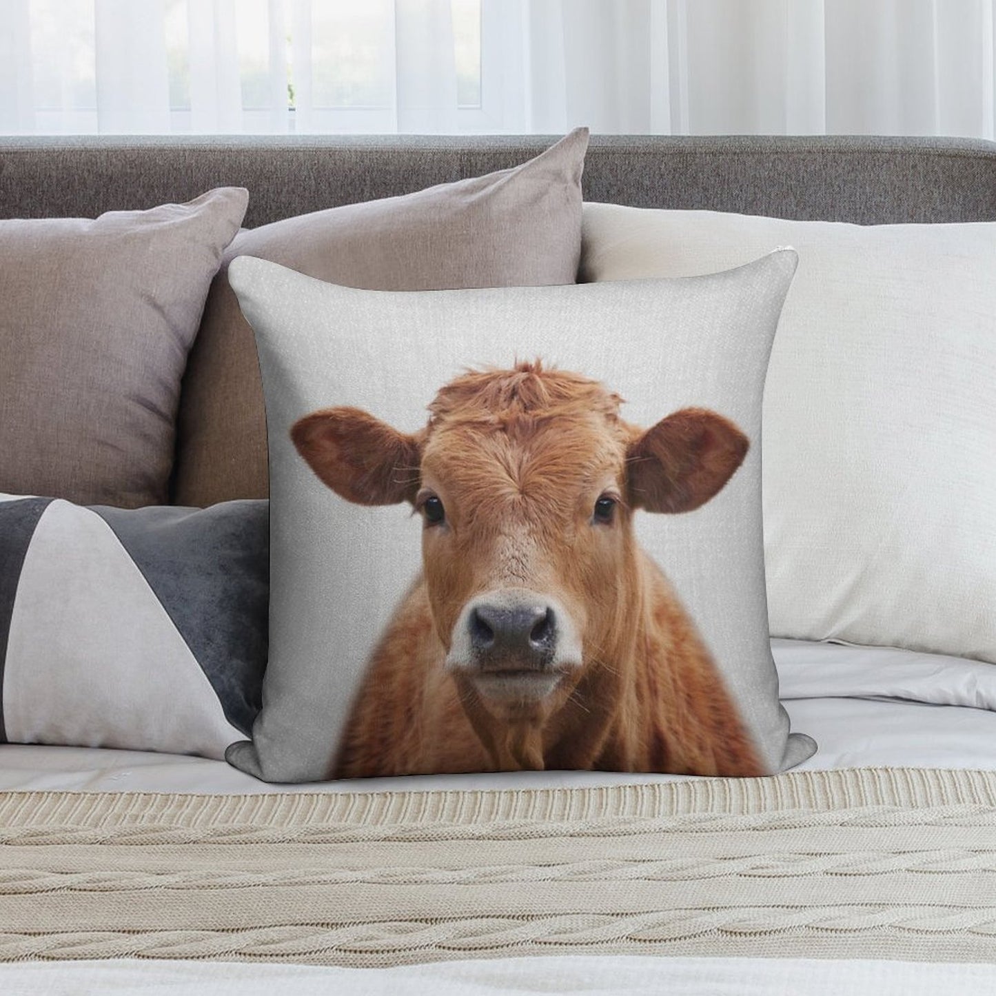 Cow - Colorful Soft Decorative Cover Throw Pillow