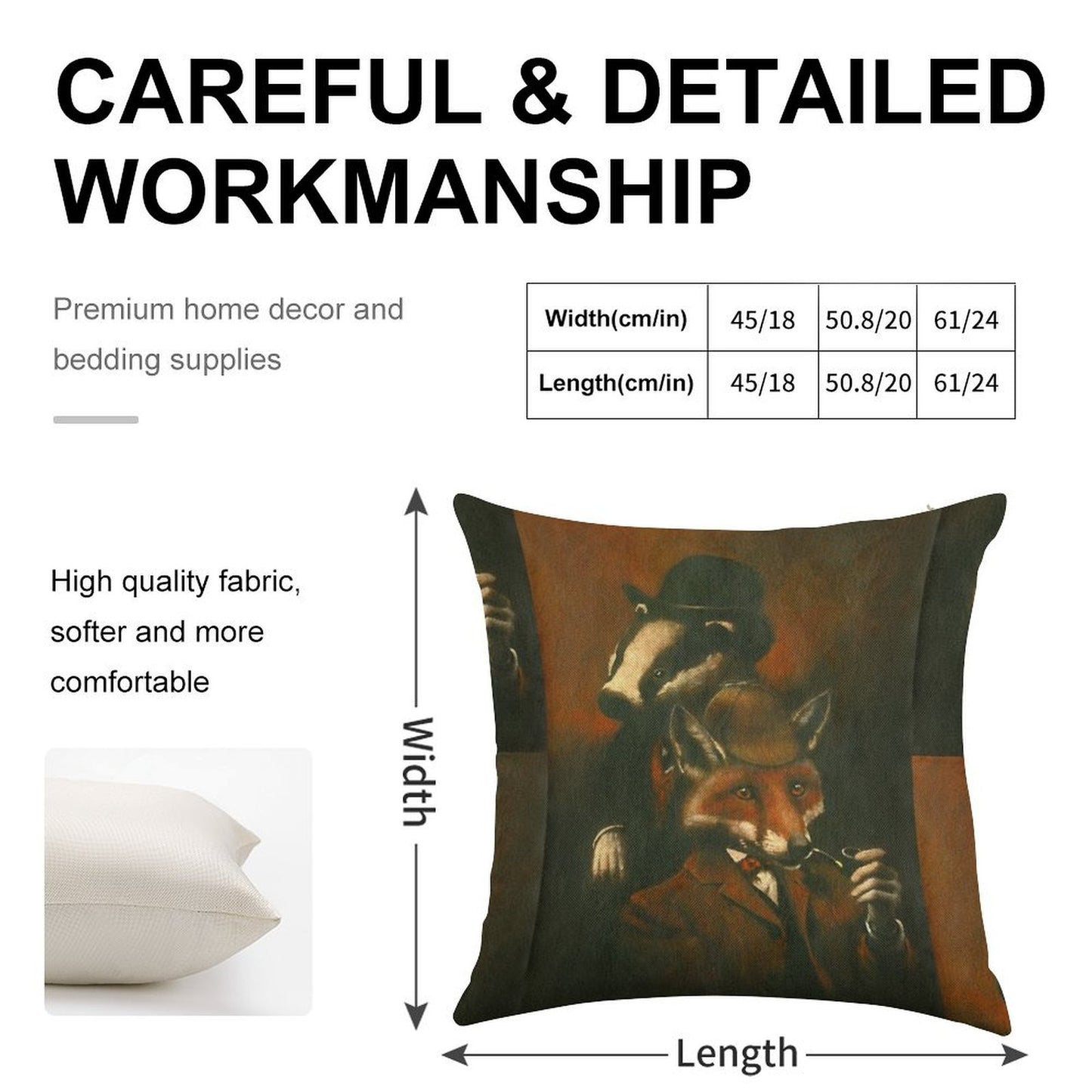Fox And Badger Holmes And Watson Linen Throw Pillow Cover