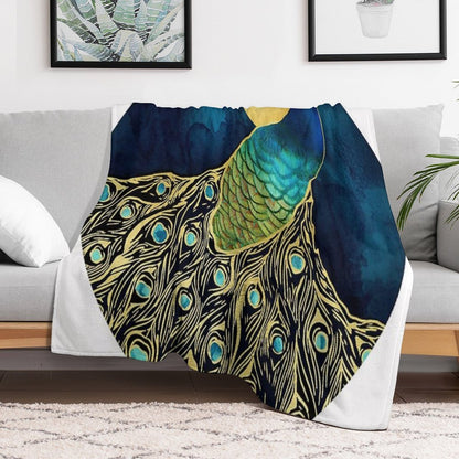 Golden Peacock Throw Blanket