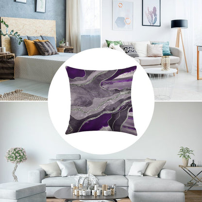 Dark Violet Marble Agate Silver Glam #1 (Photo of Glitter Only - Not Reflective) Linen Throw Pillow Cover