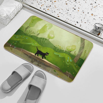 Kitty on A Rainy Day  Non-Slip Bath Mat