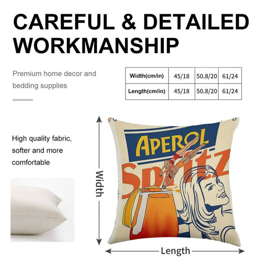 Aperol Spritz Art Print Linen Throw Pillow Cover