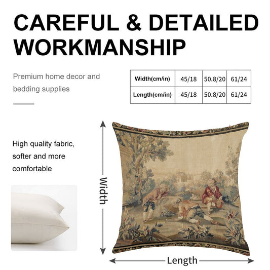 Aubusson  Antique French Tapestry Print Linen Throw Pillow Cover