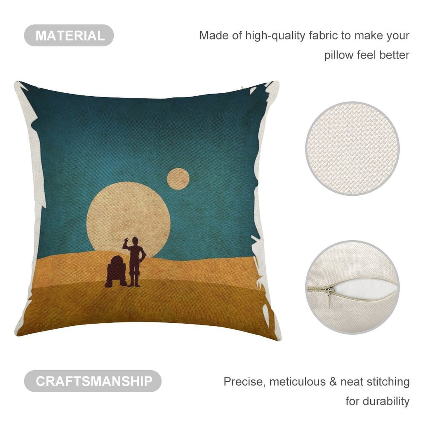 Droids In The Dunes Linen Throw Pillow Cover