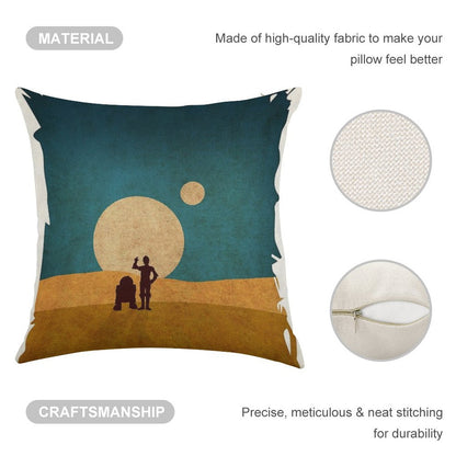 Droids In The Dunes Linen Throw Pillow Cover