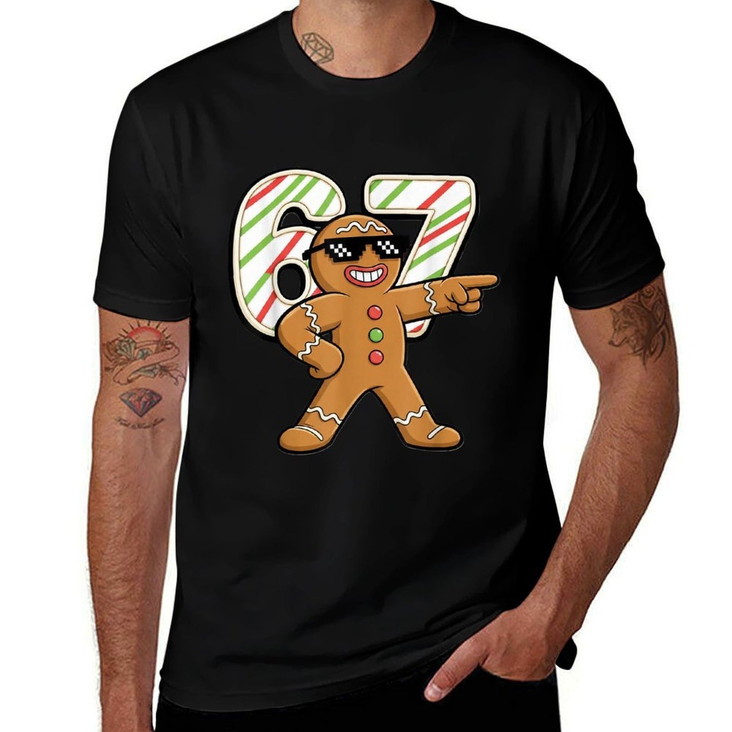 Funny 6 7 Six Seven 67 Meme Gingerbread Man Christmas  Polyester Blend T-Shirt