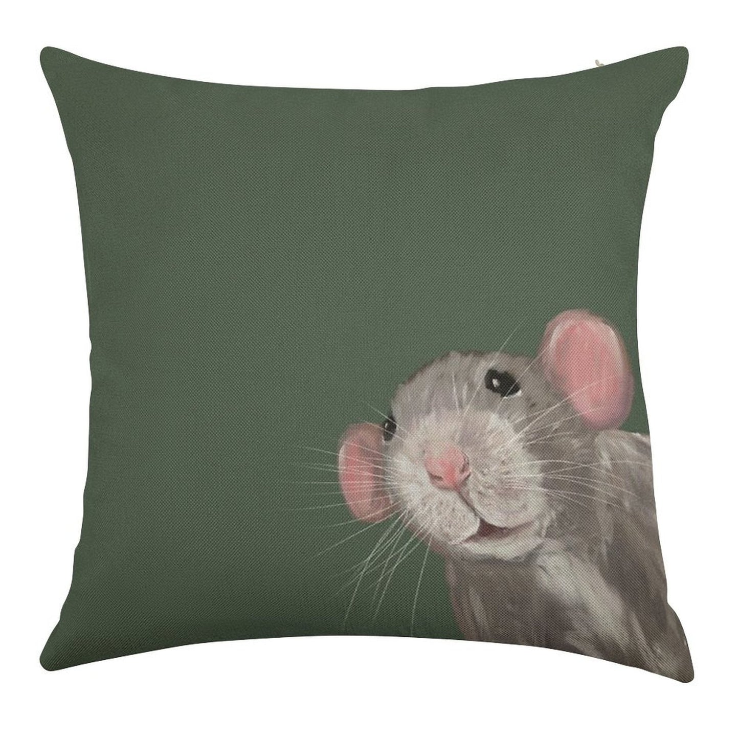 The Peeking Rat (Green) Linen Throw Pillow Cover