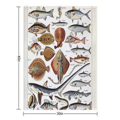 Adolphe Millot - Poissons B - French Vintage Nautical Poster Throw Blanket