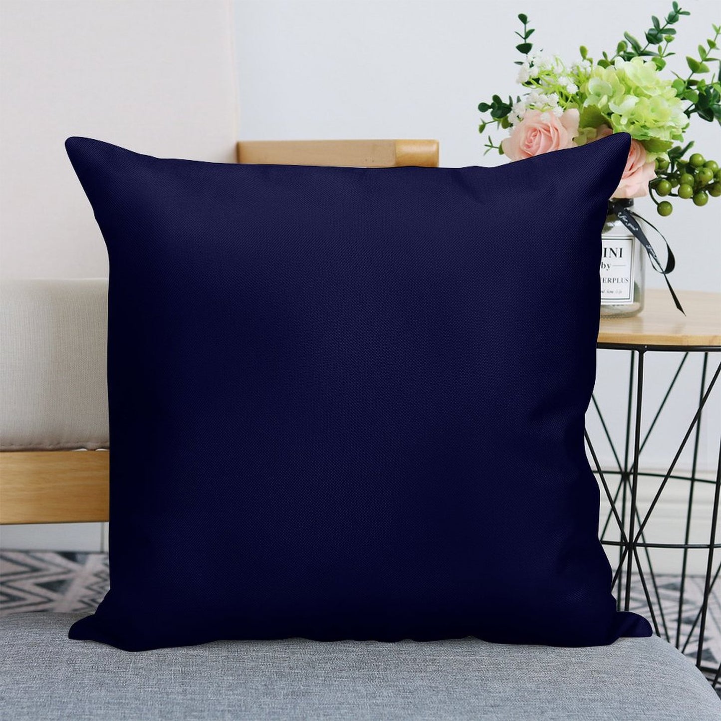 Navy Blue Solid Color Linen Throw Pillow Cover