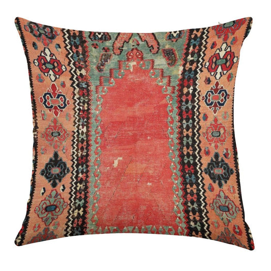 Sivas  Antique Cappadocian Turkish Niche Kilim Print Linen Throw Pillow Cover