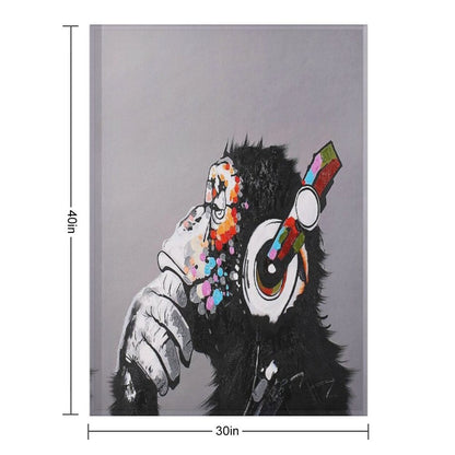 DJ Monkey With Headphones Thinking - Thinker Chimp Throw Blanket