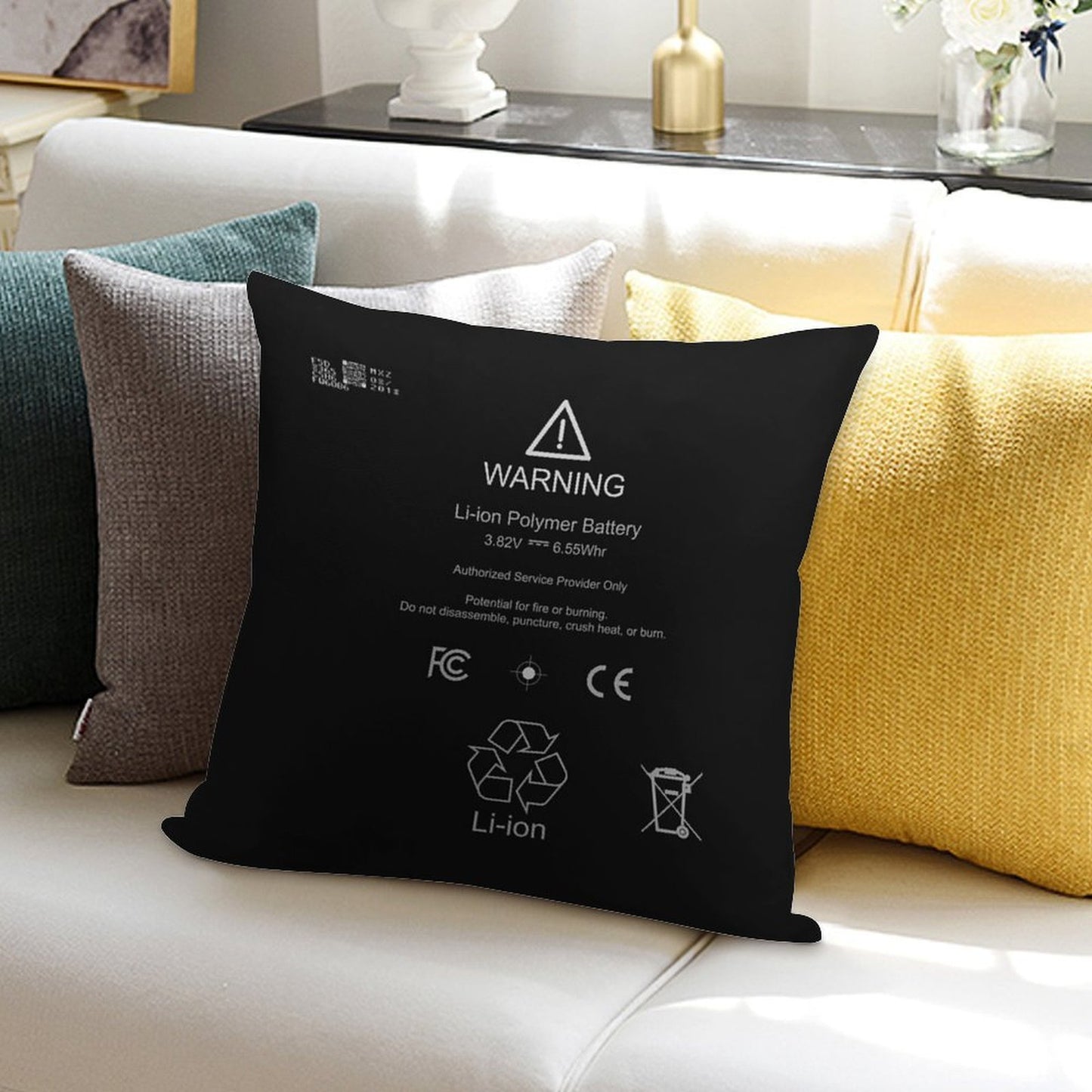 Lithium Ion Battery Soft Anti-Pilling Throw Pillow