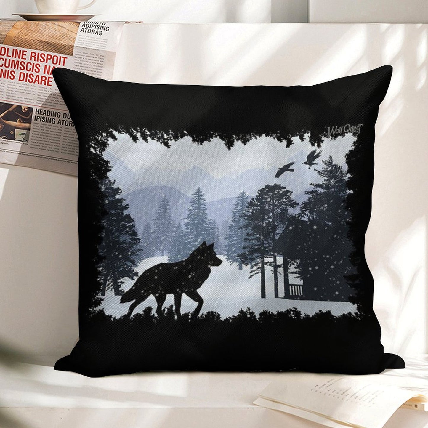 Snowy Cabin - WolfQuest Dream Linen Throw Pillow Cover
