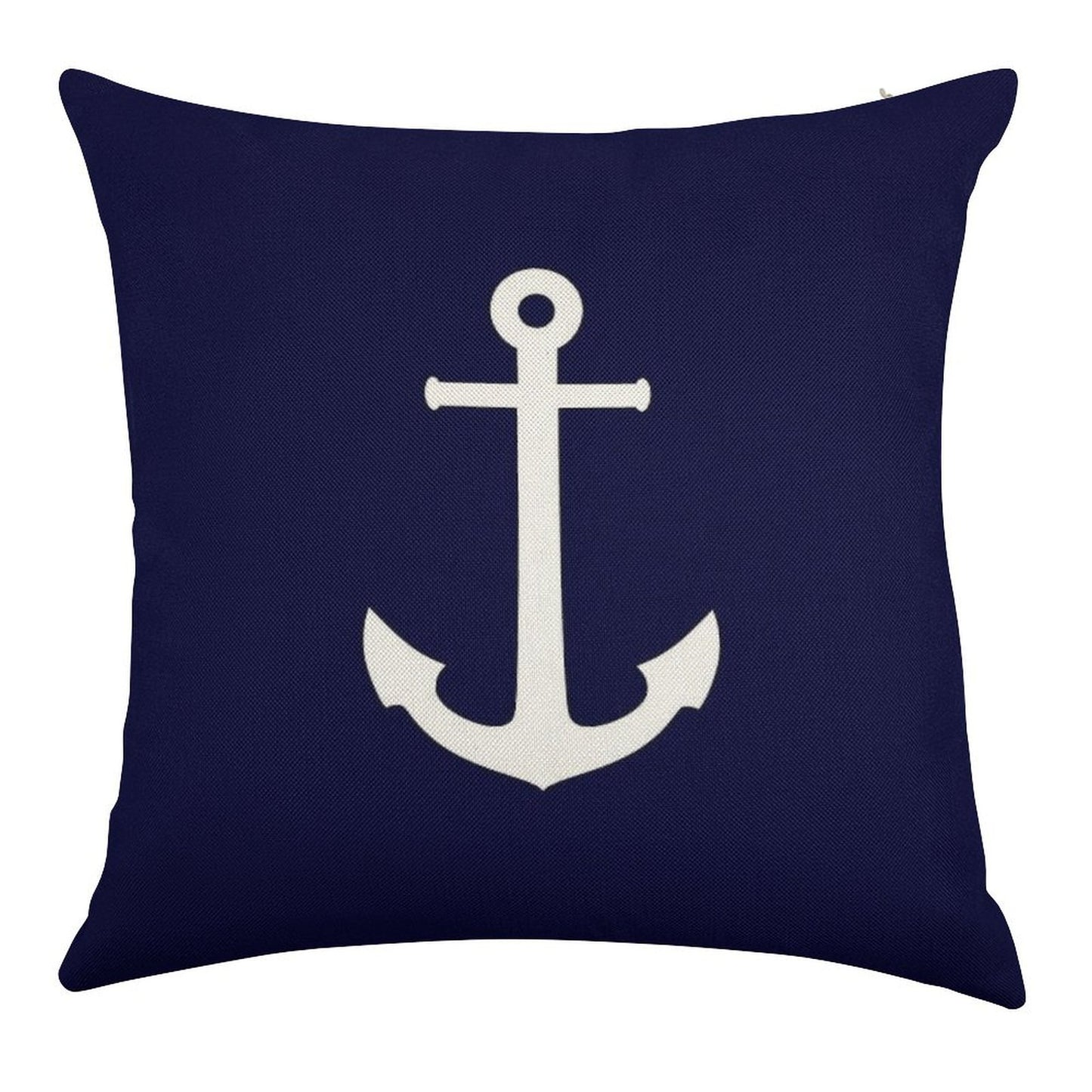 White Anchor On Navy Blue Linen Throw Pillow Cover