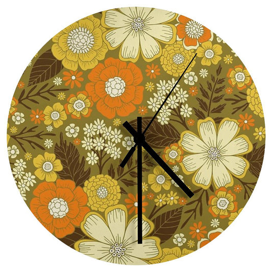 1970s RetroVintage Floral Pattern Wall Clock