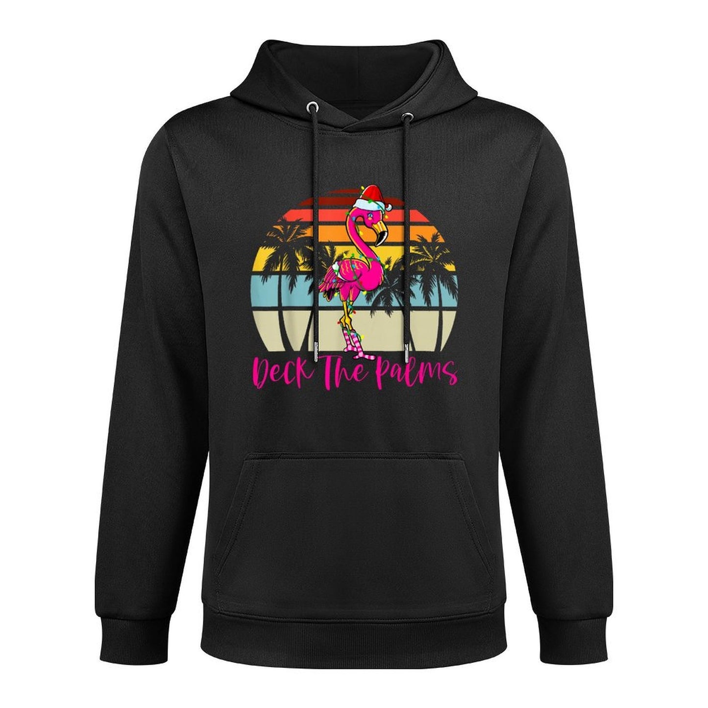 Deck The Palms Christmas Flamingo Palm Tree Tropical Xmas Cotton-Polyester Blend Hoodie