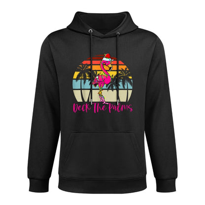 Deck The Palms Christmas Flamingo Palm Tree Tropical Xmas Cotton-Polyester Blend Hoodie