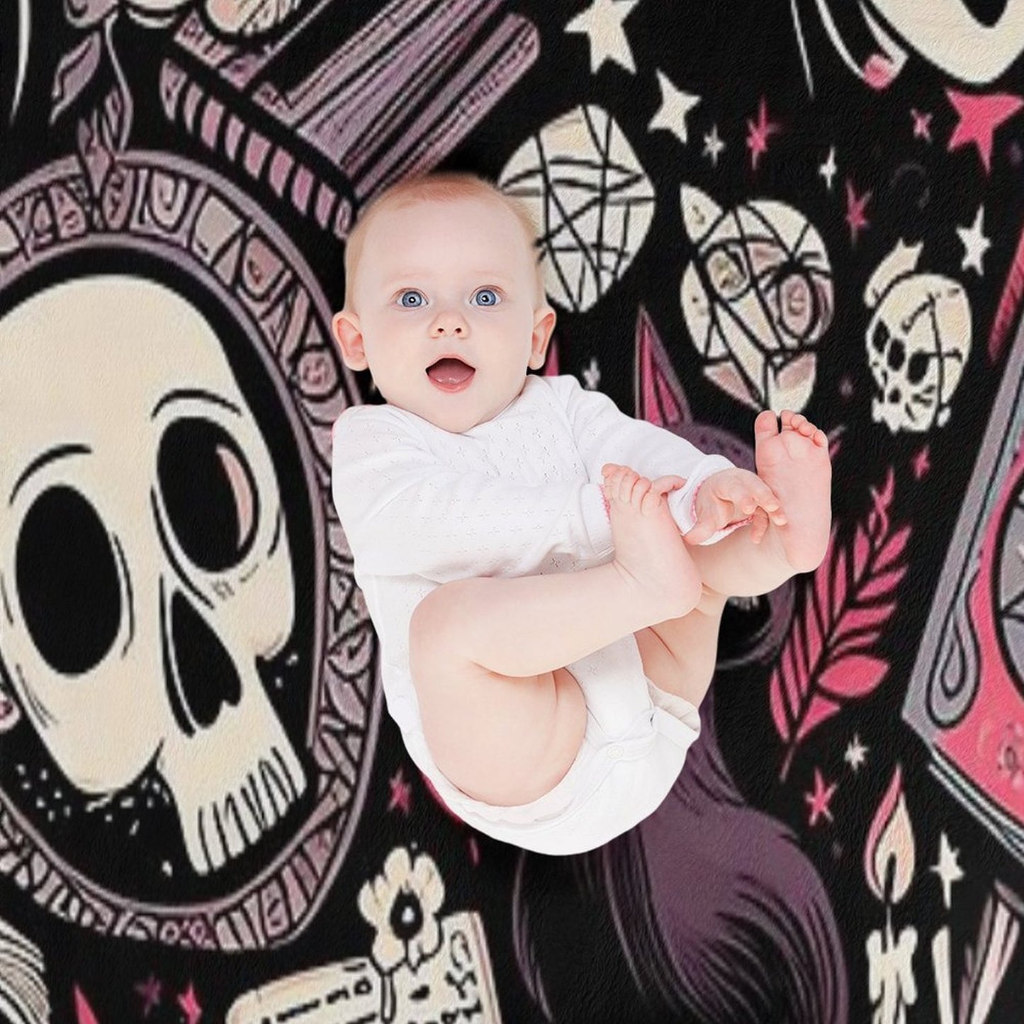Neo-Gothic Wicca Skulls, Cats, And Ancient Spellbooks in An Intricate Pattern Throw Blanket