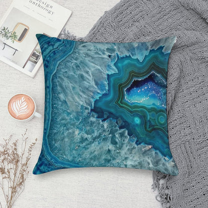 Teal Aqua Turquoise Blue Rock Agate Mineral Crystals Pattern Soft Anti-Pilling Throw Pillow