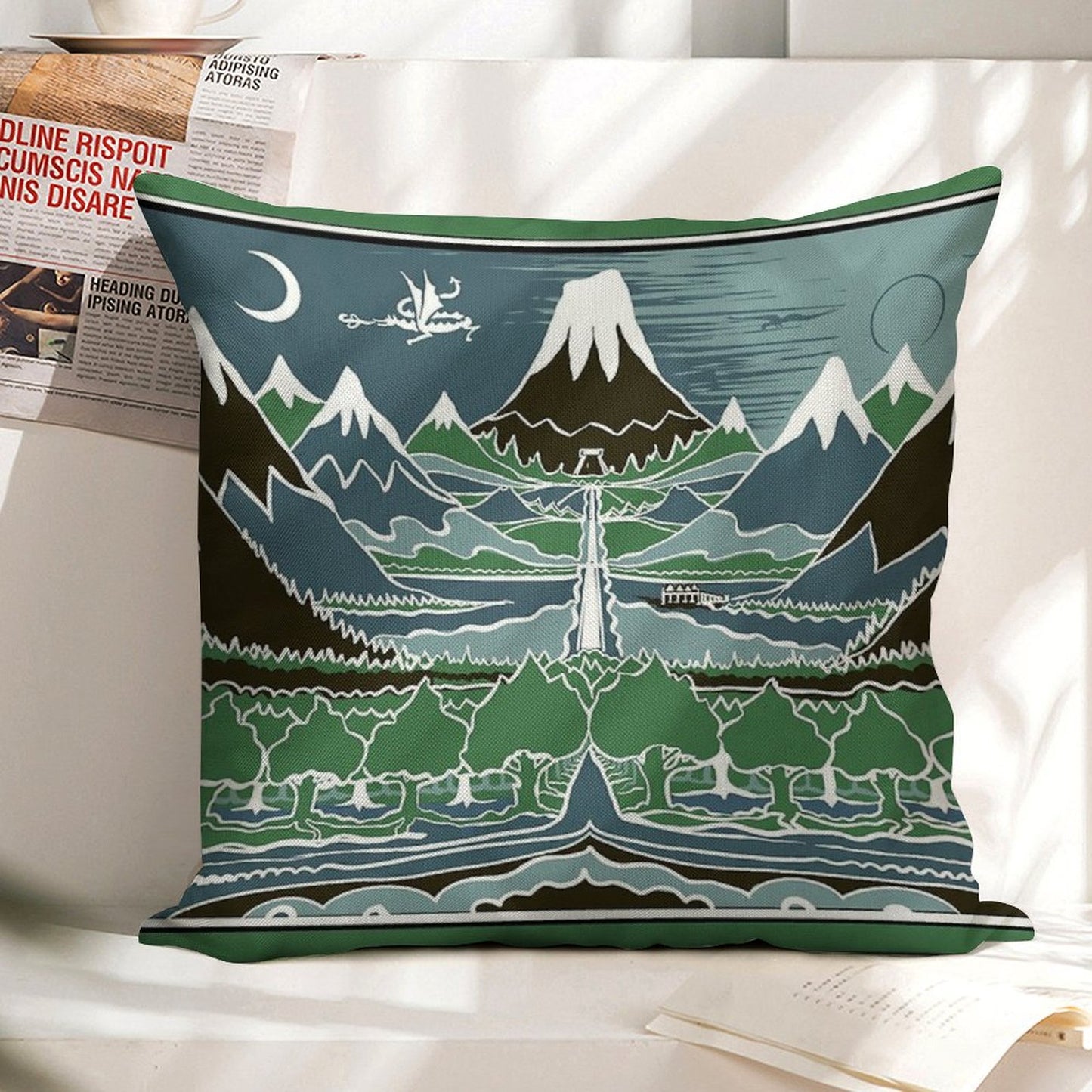 Forest Mountain Path in The Style of J.R.R.Tolkien Linen Throw Pillow Cover