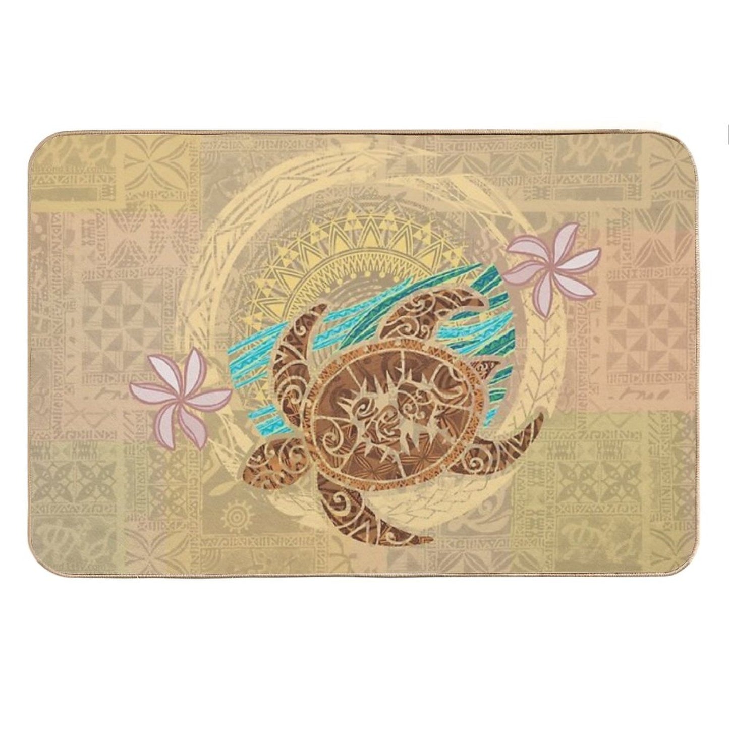 Vintage Samoan Turtle Tapa Print Bath Mat