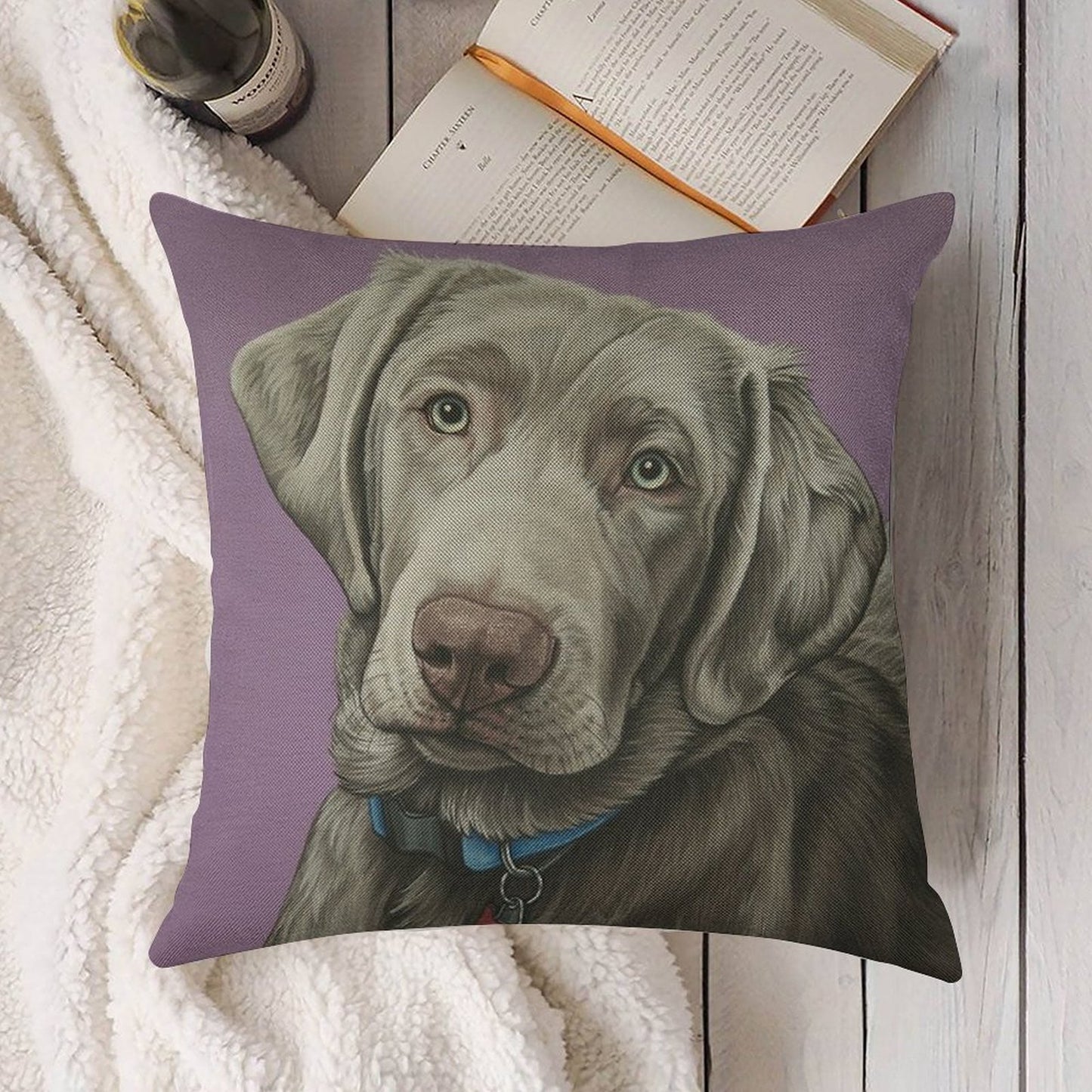 Sweet Silver Labrador Retriever Painting, Silver Lab Dog Puppy Art Linen Throw Pillow Cover