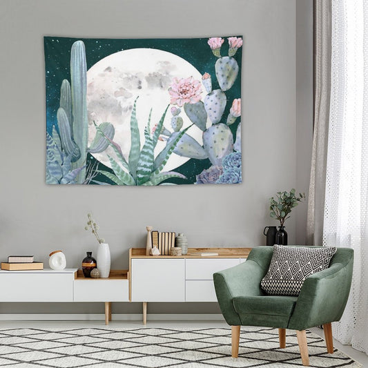 Cactus Nights Pretty Pink And Blue Desert Stars Cacti Illustration Tapestry