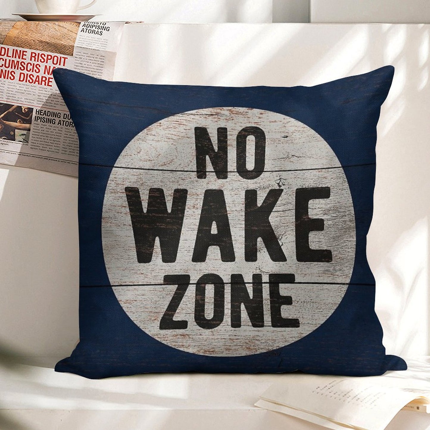 No Wake Zone, Lake Gift, Lake Sign, Lake House Décor, Wake Surf, Wakeboard, Water Ski, No Wake Area, Lake Sign Linen Throw Pillow Cover