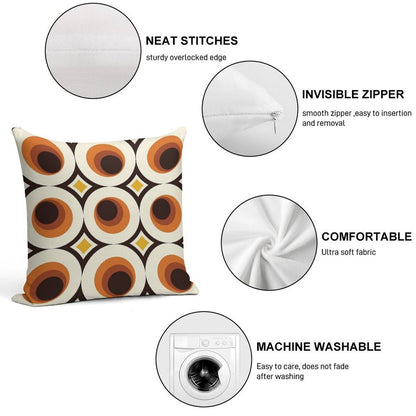 1970s Orange Mid-Century Modern Circle 1 Soft Shrink-Resistant Throw Pillow