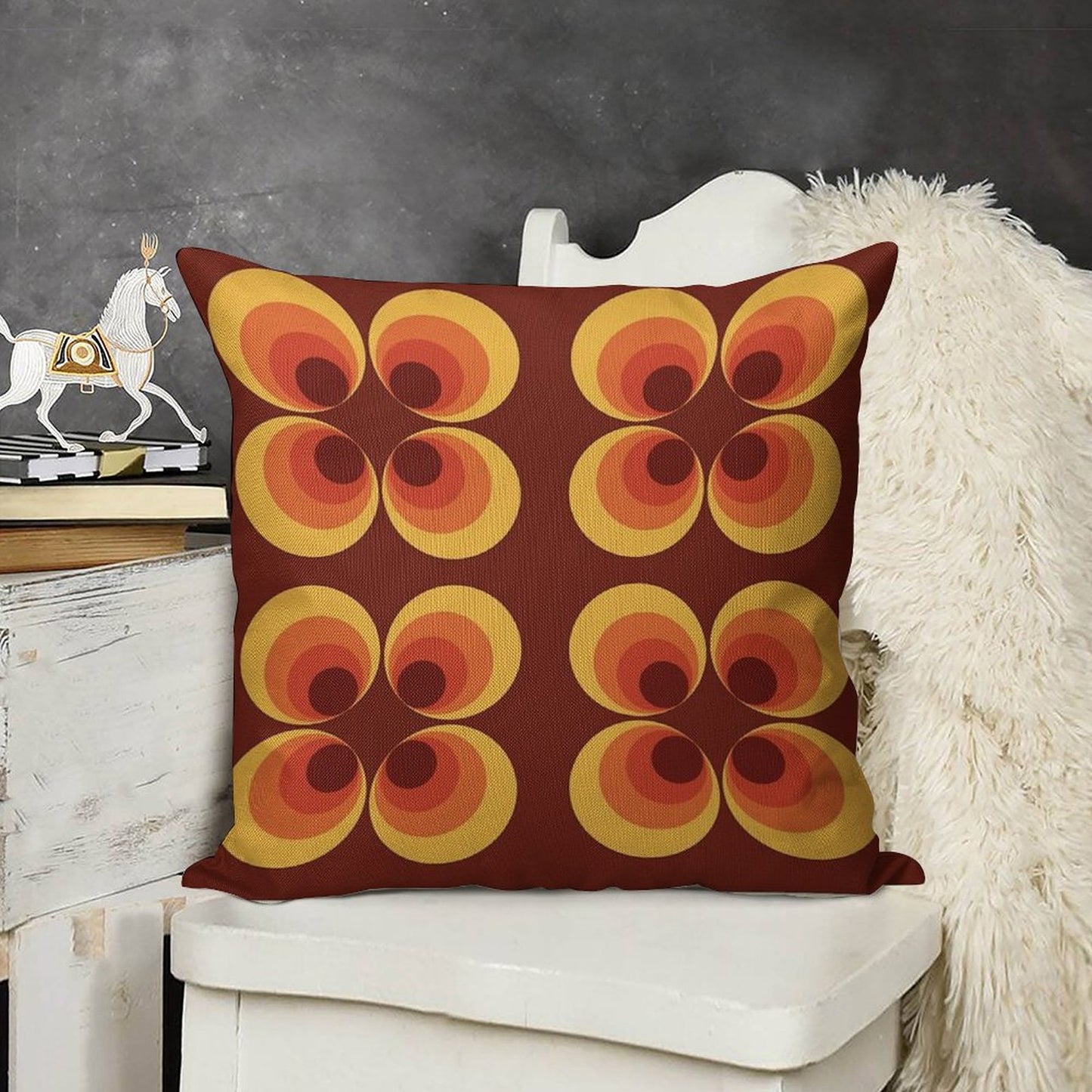 70s Graphic Linen Throw Pillow Cover