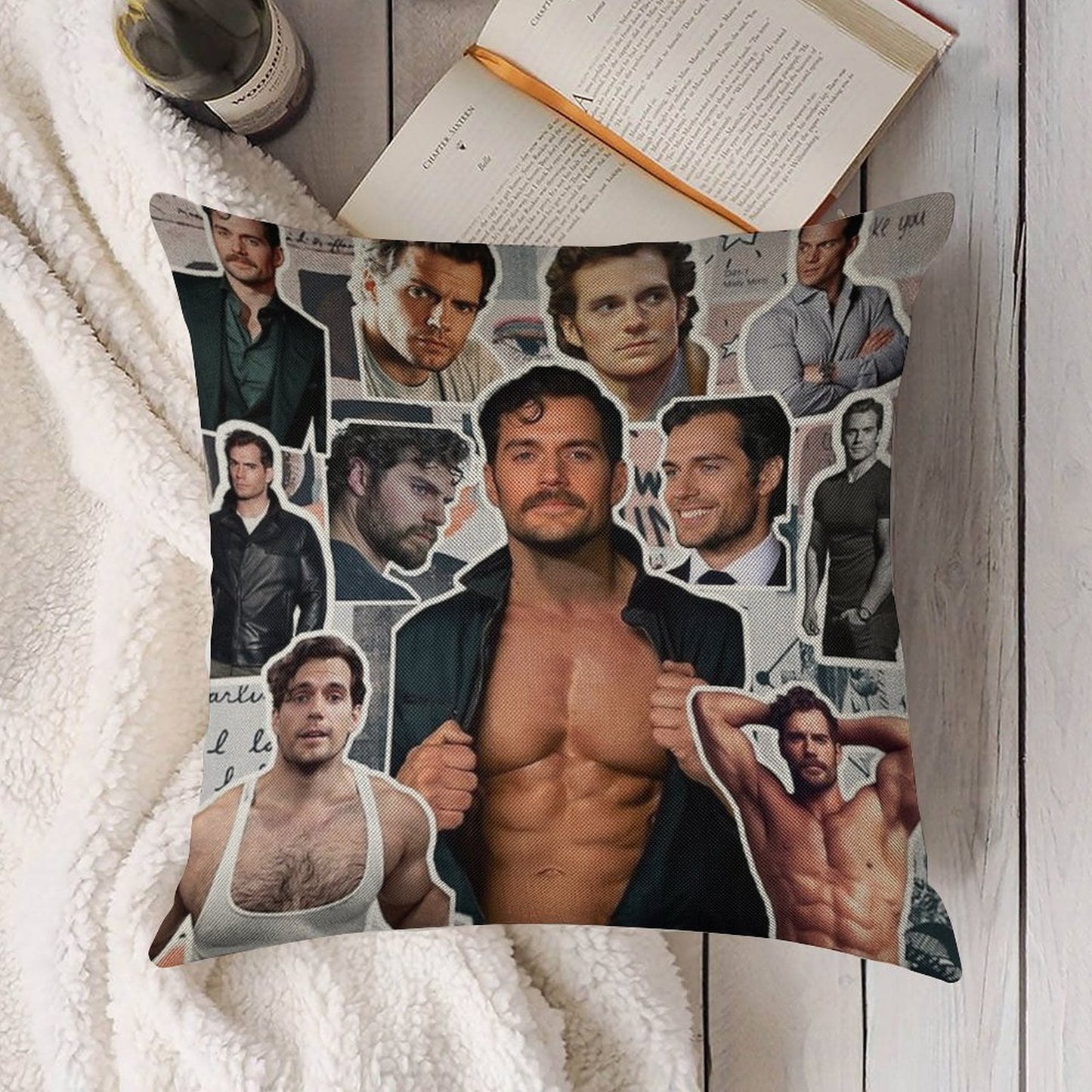 Henry Cavill Photo Collage Linen Throw Pillow Cover
