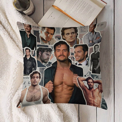 Henry Cavill Photo Collage Linen Throw Pillow Cover