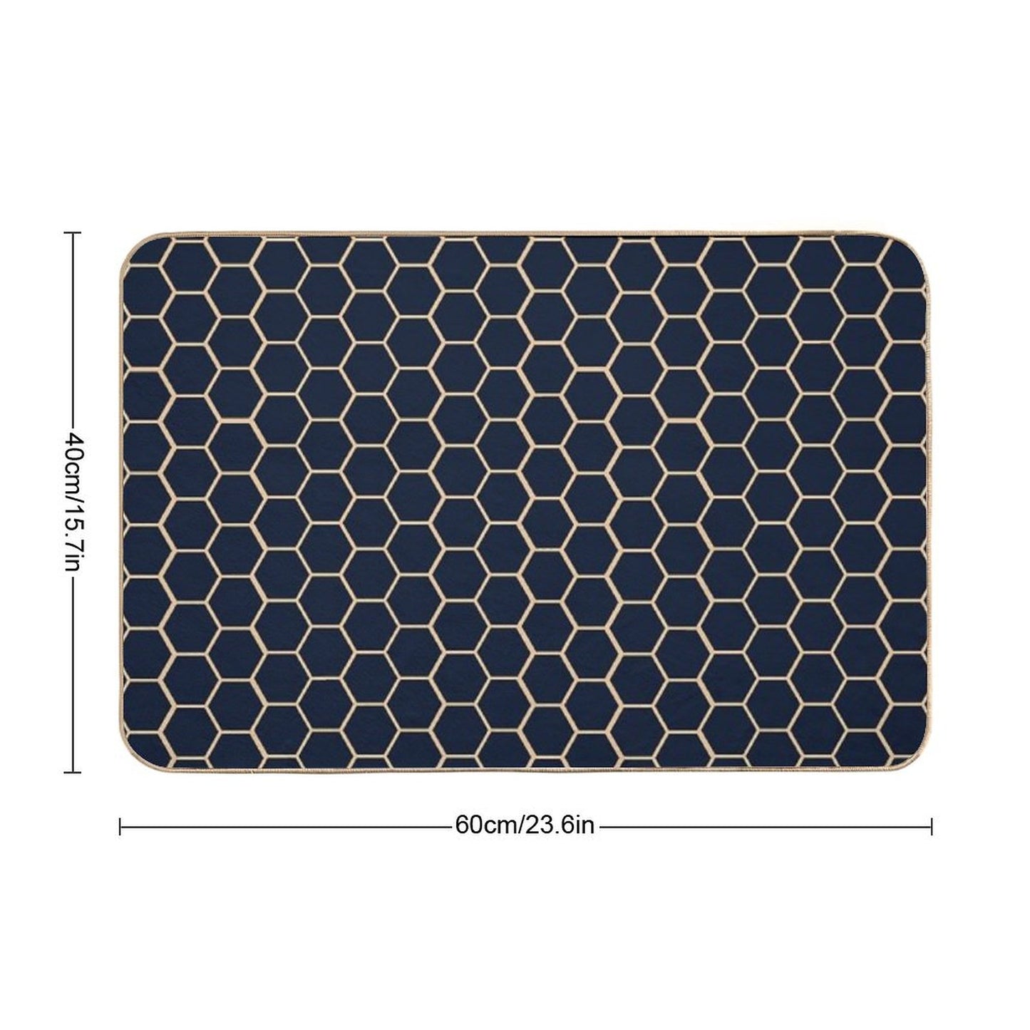 Geometric Light Yellow And Dark Blue Honeycomb Pattern Bath Mat