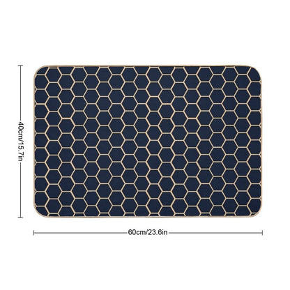 Geometric Light Yellow And Dark Blue Honeycomb Pattern Bath Mat