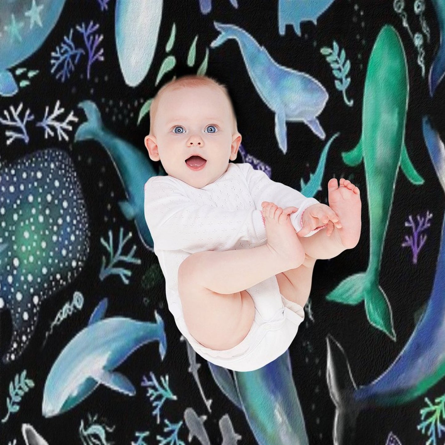 Ocean Diving with Whales at Night - Remix Throw Blanket