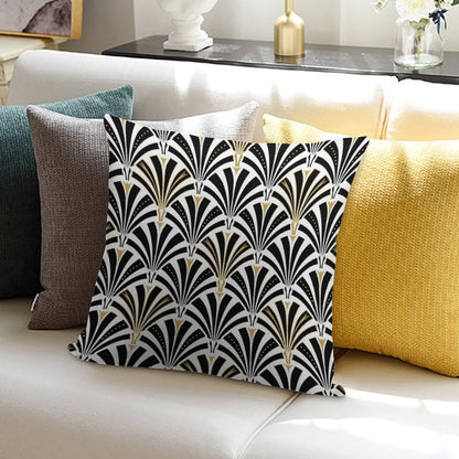 Art Deco Fan Pattern, Black And White Soft Short Plush Fabric Throw Pillow