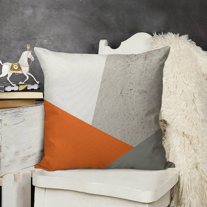 Grey Orange And Concrete Color Block Linen Throw Pillow Cover