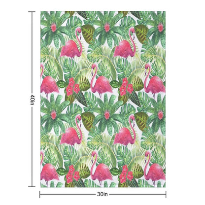Tropical Exotic Seamless Pattern with Pink Flamingos on White Background Throw Blanket