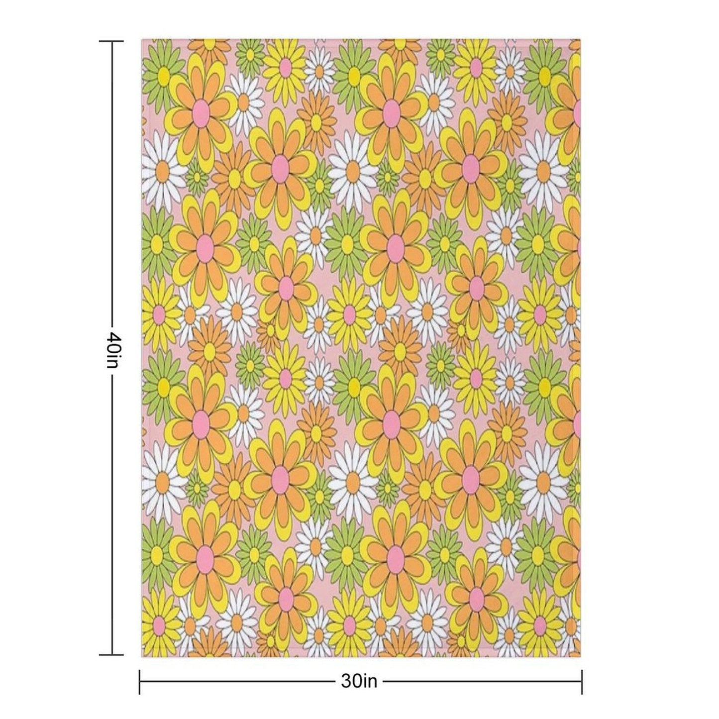 Vintage 70s Flower Power Orange, Pink & Yellow Retro Daisy Throw Blanket