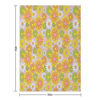 Vintage 70s Flower Power Orange, Pink & Yellow Retro Daisy Throw Blanket
