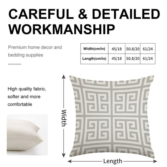 Greek Key Silver Gray And White Pattern Linen Throw Pillow Cover