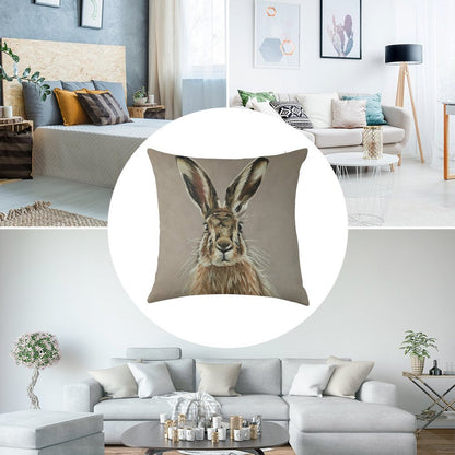 Hare Linen Throw Pillow Cover