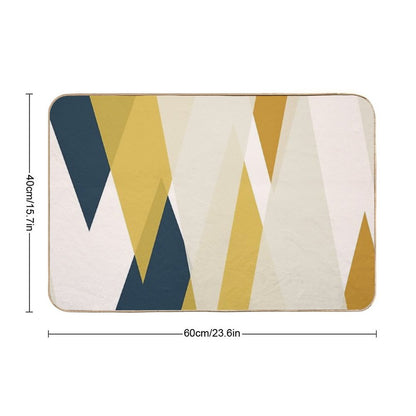 Triangular Abstract in Mustard Yellows, Navy Blue, And Blush Tones. Minimalist Geometric Bath Mat