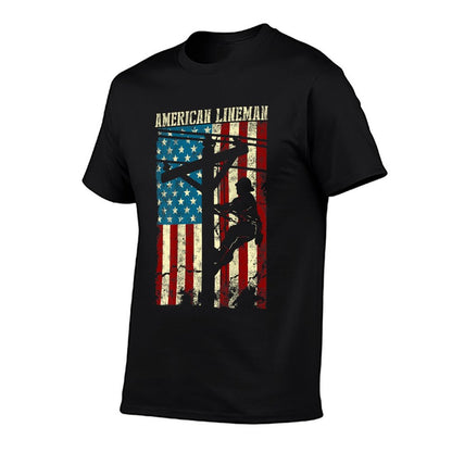 Lineman American Flag Electric Cable Patriotic Lineman T-Shirt