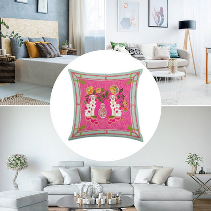 Chinoiserie Staffordshire Pink And Coral Linen Throw Pillow Cover