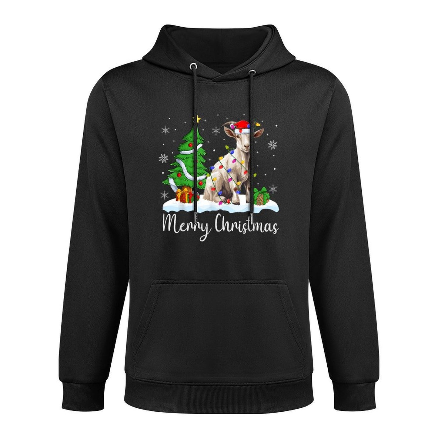 Goat Xmas Lighting Santa Hat Goat Merry Christmas Tree Cotton-Polyester Blend Hoodie