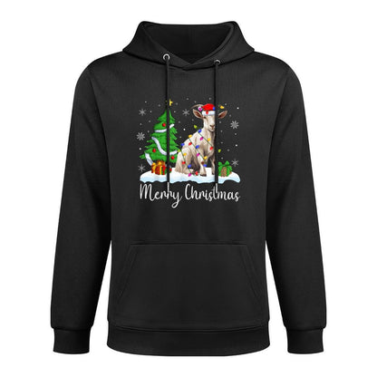 Goat Xmas Lighting Santa Hat Goat Merry Christmas Tree Cotton-Polyester Blend Hoodie