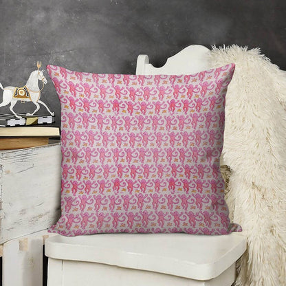 Pink Monkeys Linen Throw Pillow Cover